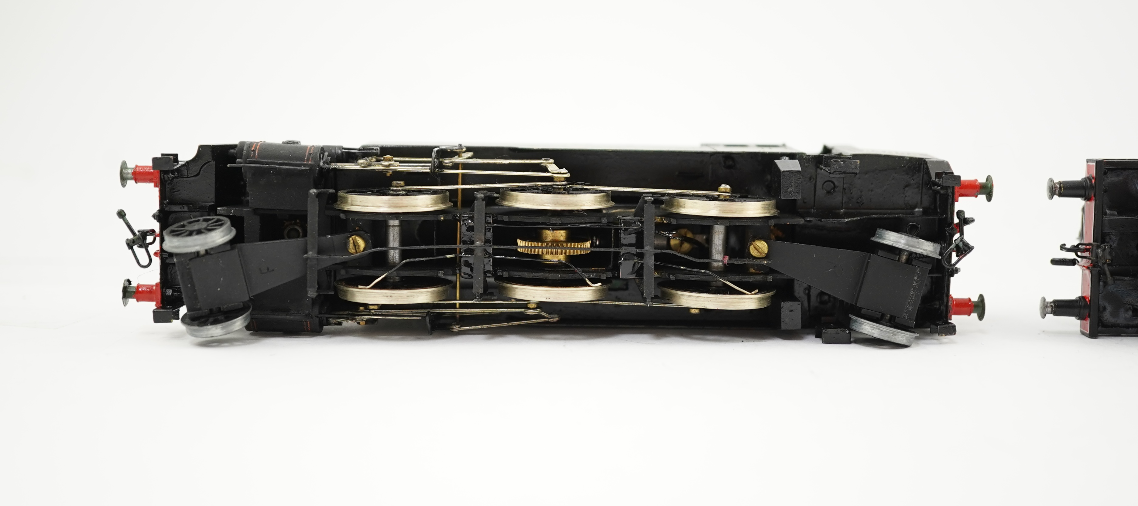 Three 00 gauge brass and white metal kit built locomotives; an SER Sterling R class 0-6-0T, 335, together with a BR Standard class 3 2-6-2T, 82005, and a BR class 14 0-6-0 diesel hydraulic locomotive, constructed, painte